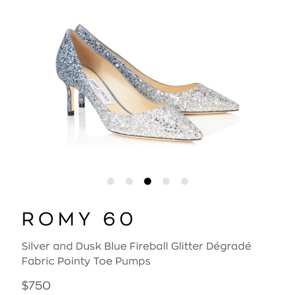 Jimmy Choo Romy 60 Silver and Blue Ombré Glitter Pointy Toe Pumps $190 - Picture 6 of 13